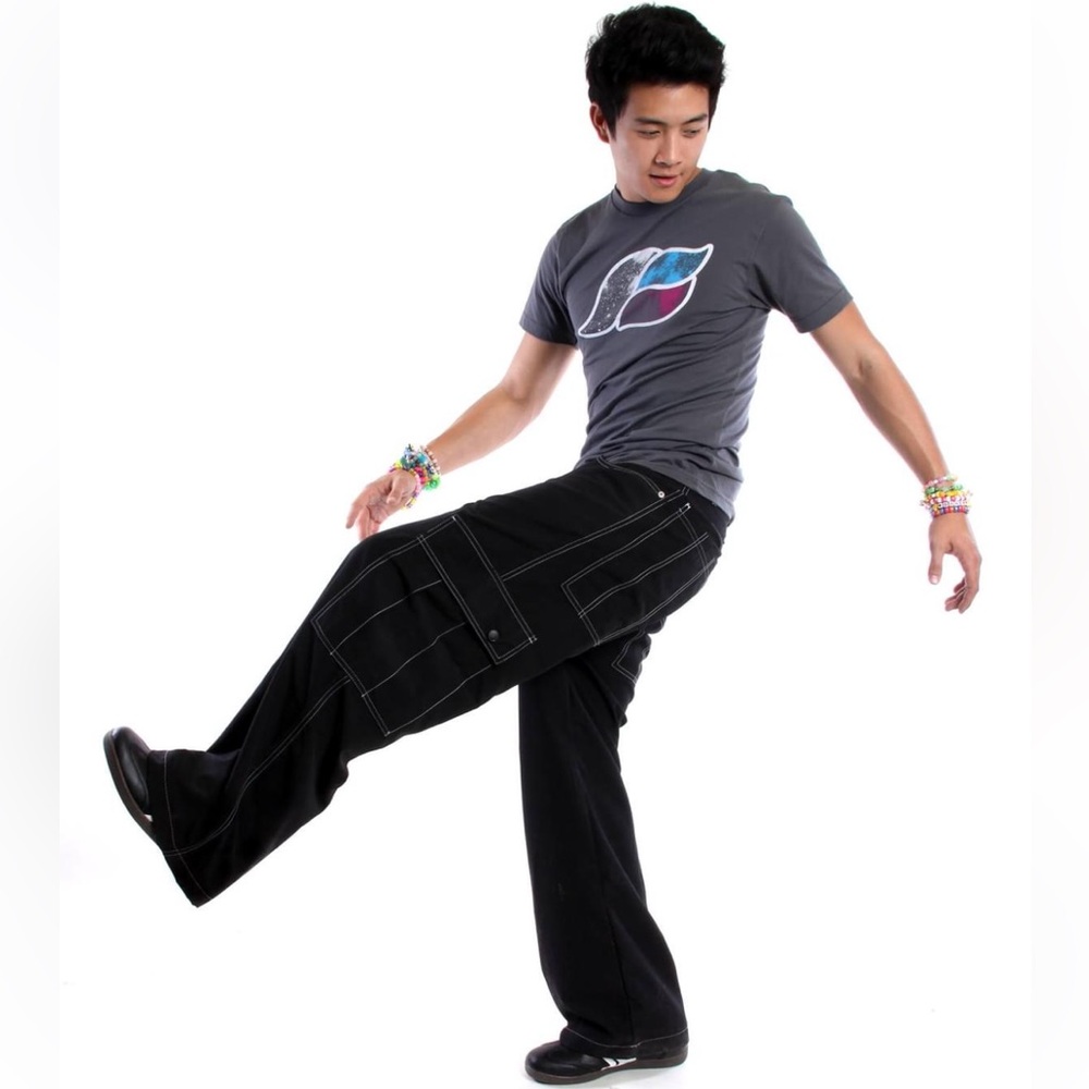 NEW Kikwear Skater Rave Cargo Wide Leg Microsuede 23-inch Pants in Black Size 38